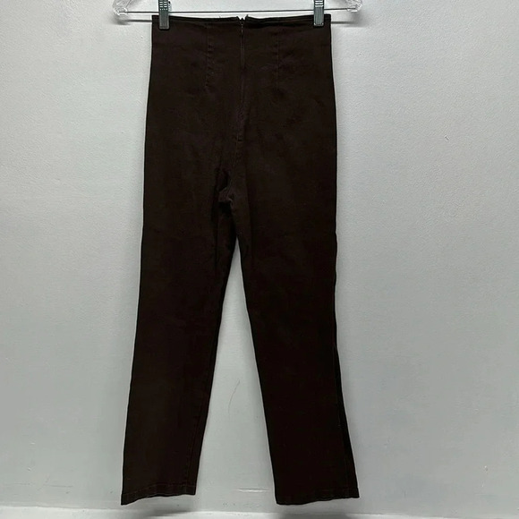 Reformation Pants Straight Leg Trousers Back Zip Cotton Stretch Brown Size 2 - Picture 3 of 8
